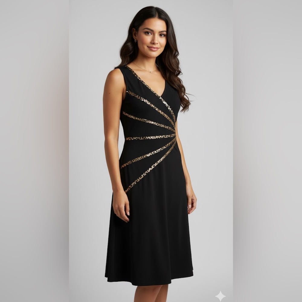 CONNECTED APPAREL Black & Leopard Print Sheath Dress - Size 6